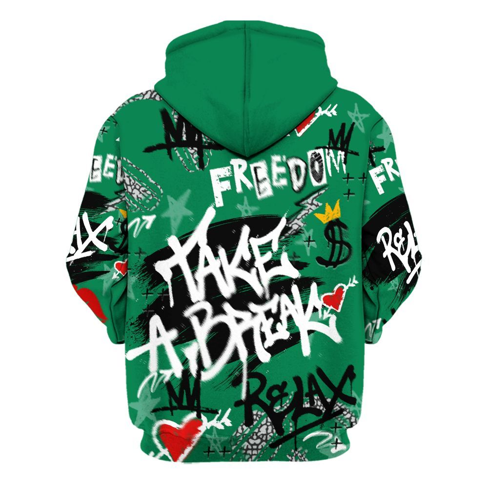 Hoodie To Match Pine Green 3s - Take Break Freedom Graffiti Streetwear All Over Print