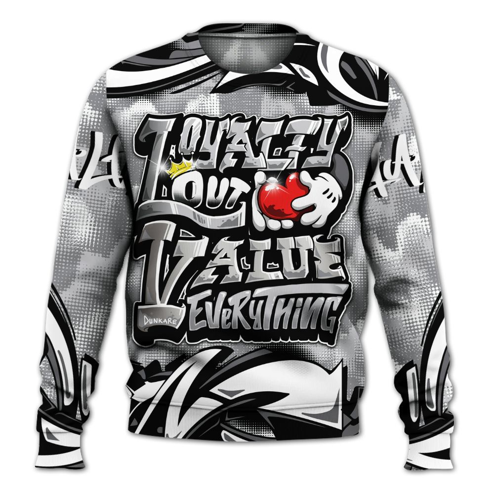Sweatshirt To Match Retro Wolf Grey 5s - Loyalty Out Value Graffiti All Over Print