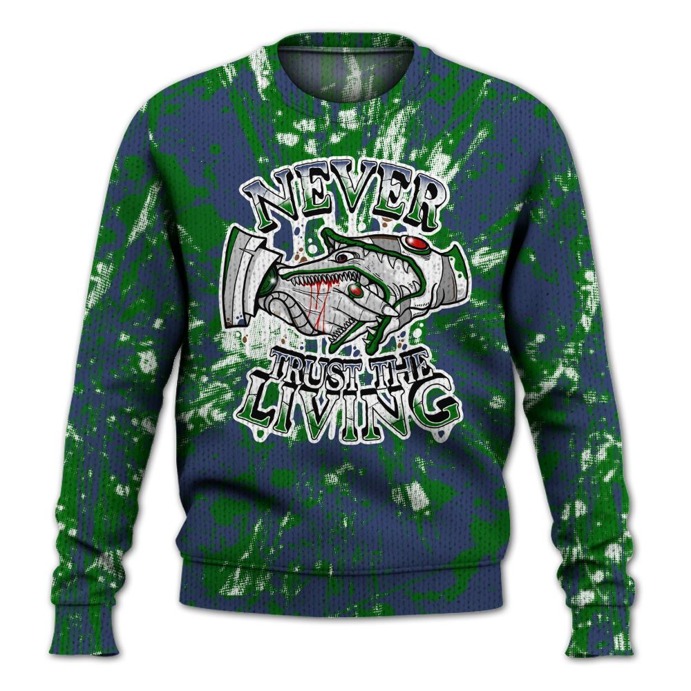 Knitted Sweater To Match Midnight Navy 13s - Never Trusting Living Graphic Halloween