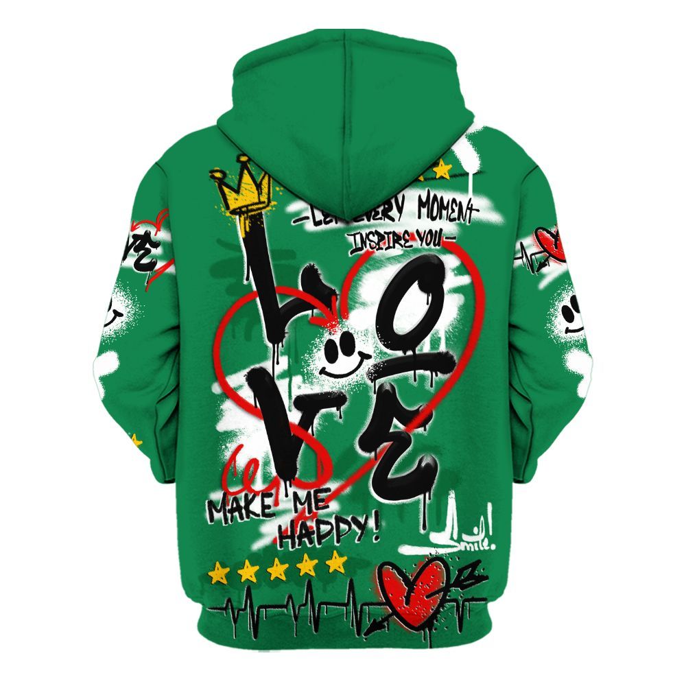Hoodie To Match Pine Green 13s - Happy Love Beats Graffiti Streetwear All Over Print