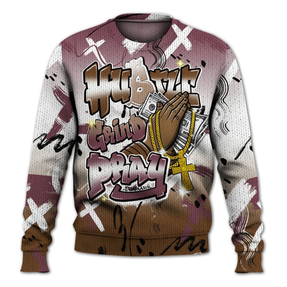 Knitted Sweater To Match Archaeo Brown 3s - Money Hustle Grind Pray