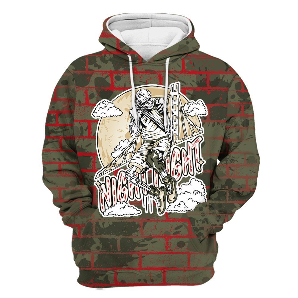 Hoodie To Match Travis Scott Low OG Medium Olive 1s - Seeya Skeleton Brick All Over Print