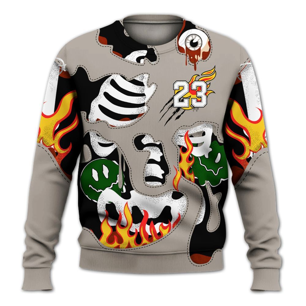 Sweatshirt To Match El Grito 5s - Skeleton Smile Flame Drip All Over Print
