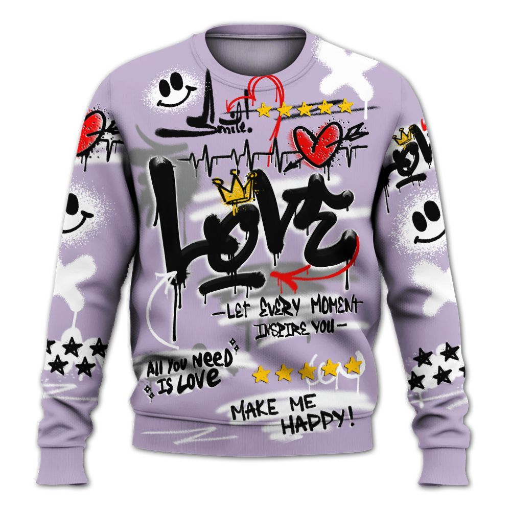 Sweatshirt To Match Low Pure Violet 11s - Happy Love Beats Graffiti Streetwear All Over Print