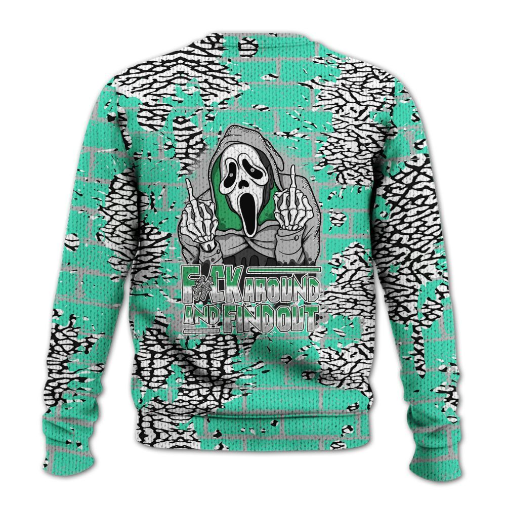 Knitted Sweater To Match Black Green Glow 3s - F#CK And Find Out Graphic Halloween