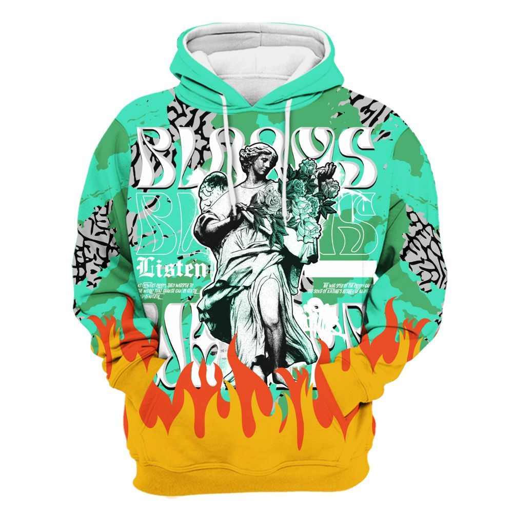 Hoodie To Match Black Green Glow 3s - Blooms Whisper Retro Green Glow 3s Outfit All Over Print