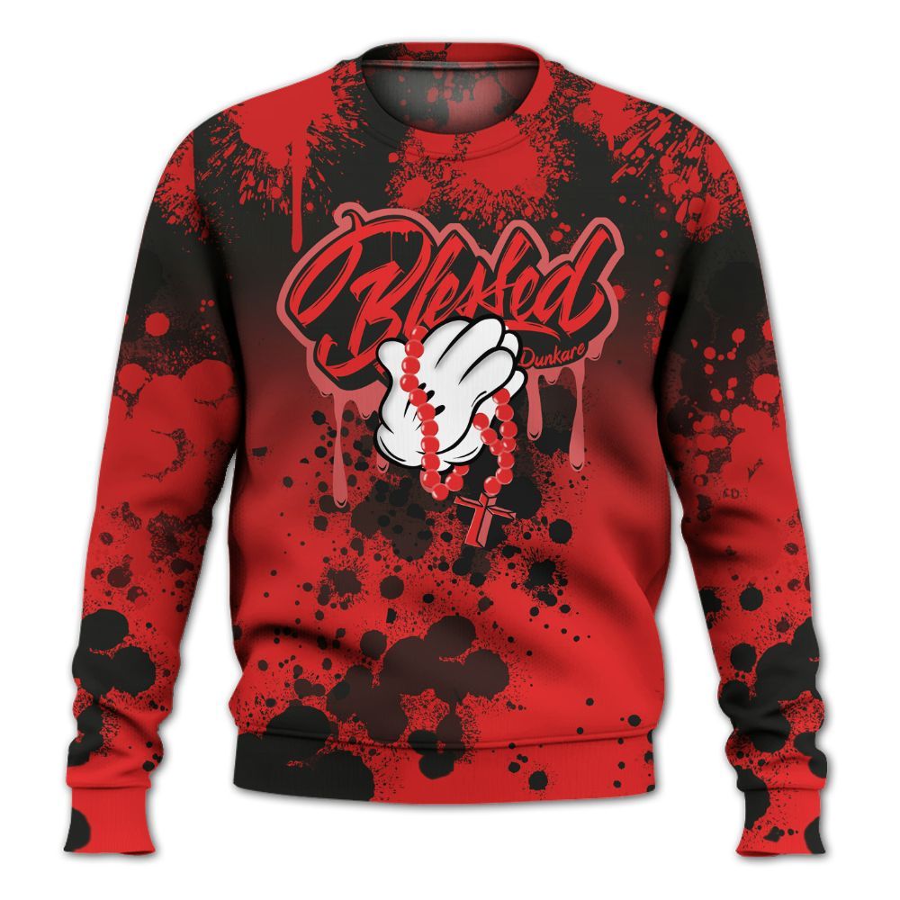 Sweatshirt To Match Red Thunder 4s - God Blessed Ink Drip All Over Print
