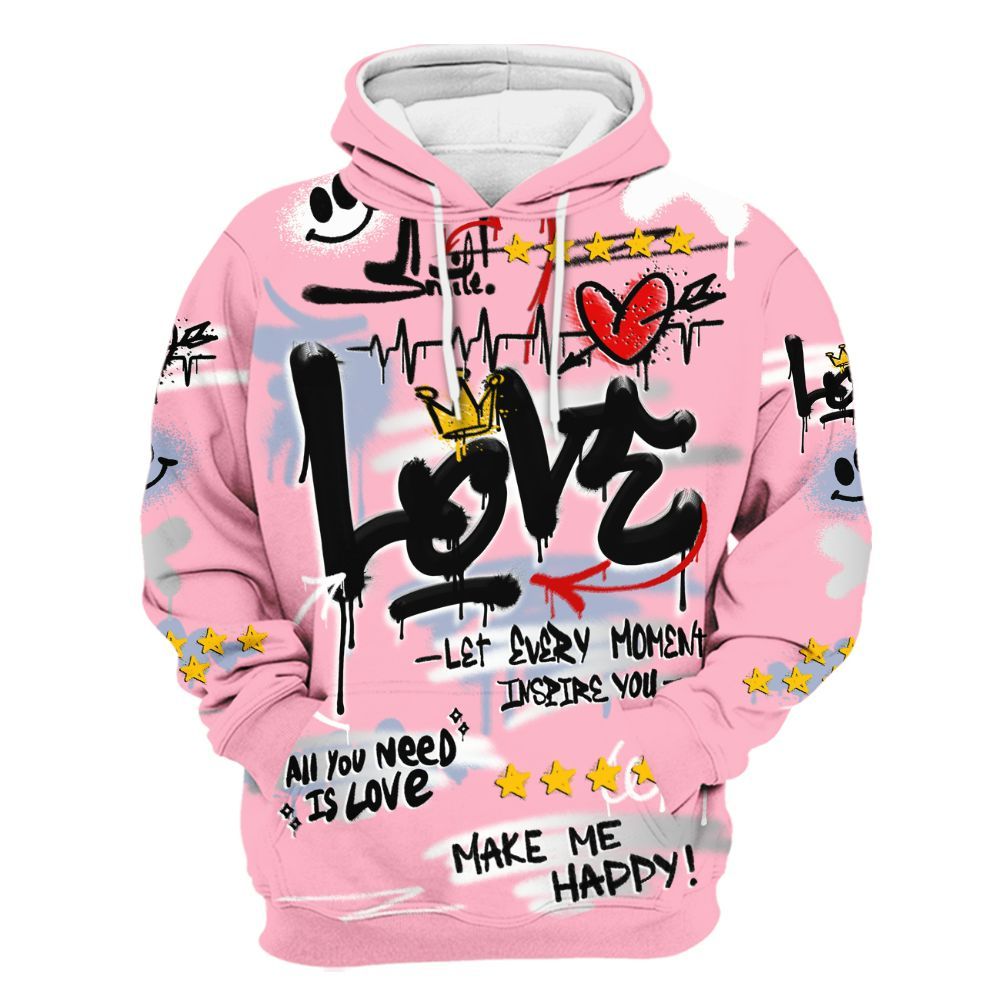 Hoodie To Match Retro 35th Anniversary 5s - Happy Love Beats Graffiti Streetwear All Over Print