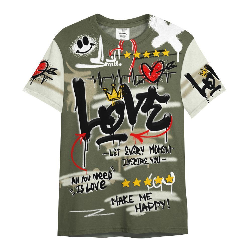 Shirt To Match Low OG Medium Olive 1s - Happy Love Beats Graffiti Streetwear All Over Print