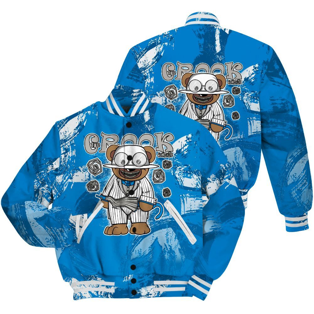 Varsity Jacket To Match Military Blue 4s Shirt - Swindler Bear Circle Slpash All Over Print
