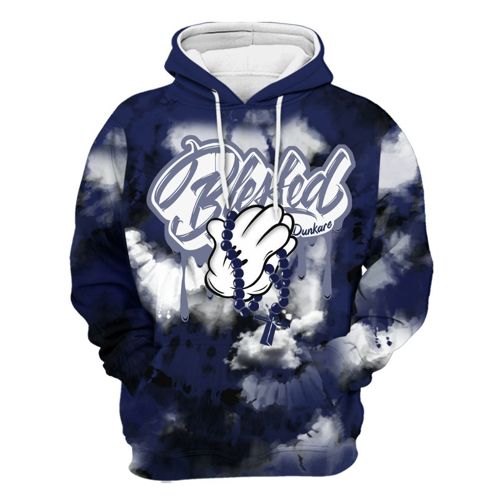 Hoodie To Match Midnight Navy 11s - God Blessed Tie Dye All Over Print