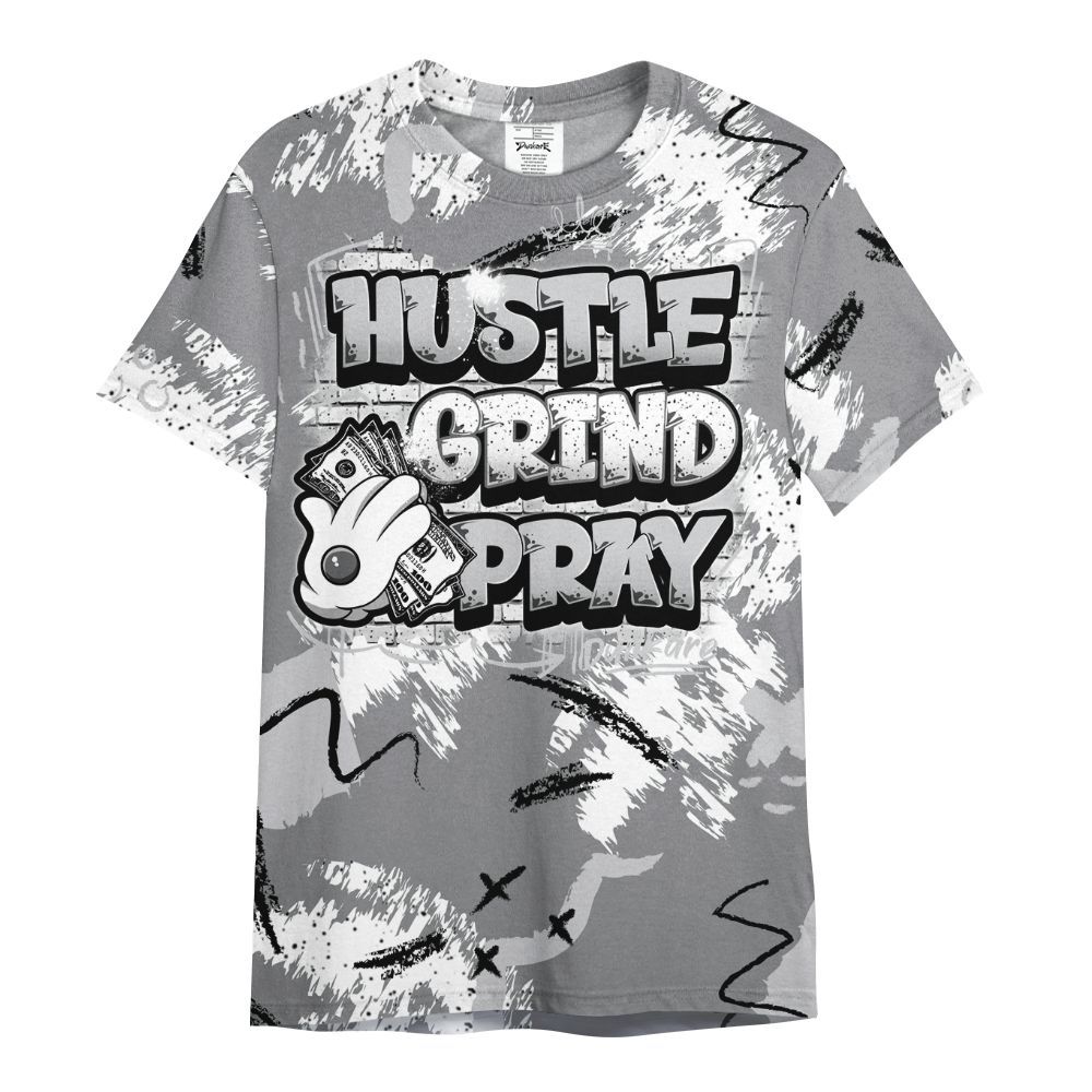 Shirt To Match Retro Wolf Grey 5s - Hustle Grind Pray Graphic Street Style All Over Print