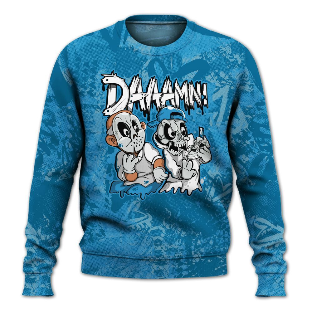 Sweatshirt To Match Powder Blue 9s - Damn Shoe Graphic Heart Grunge All Over Print