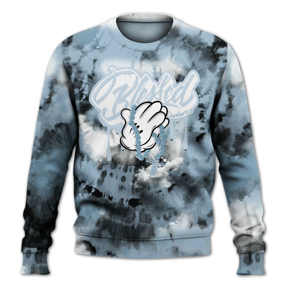 Sweatshirt To Match Mid Ice Blue 1s - God Blessed Tie Dye All Over Print