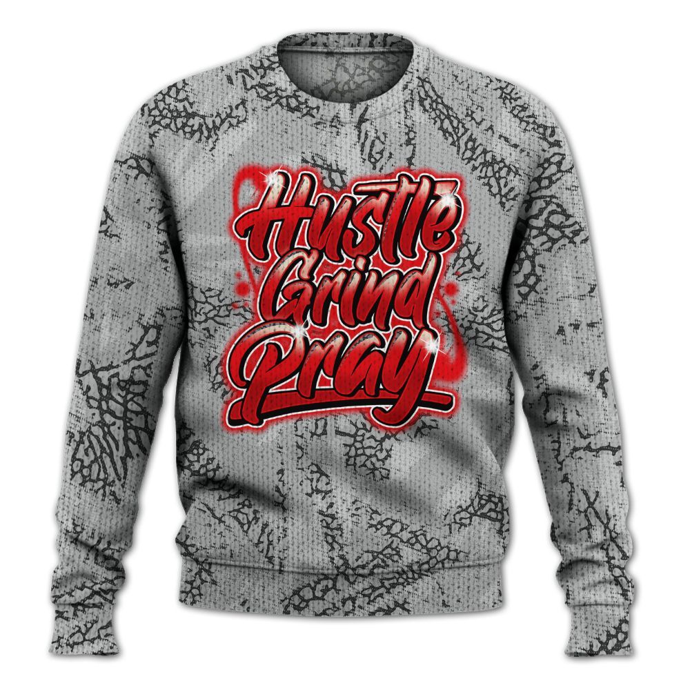 Knitted Sweater To Match Cement Grey 3s - Hustles And Prayer Graphic Halftone