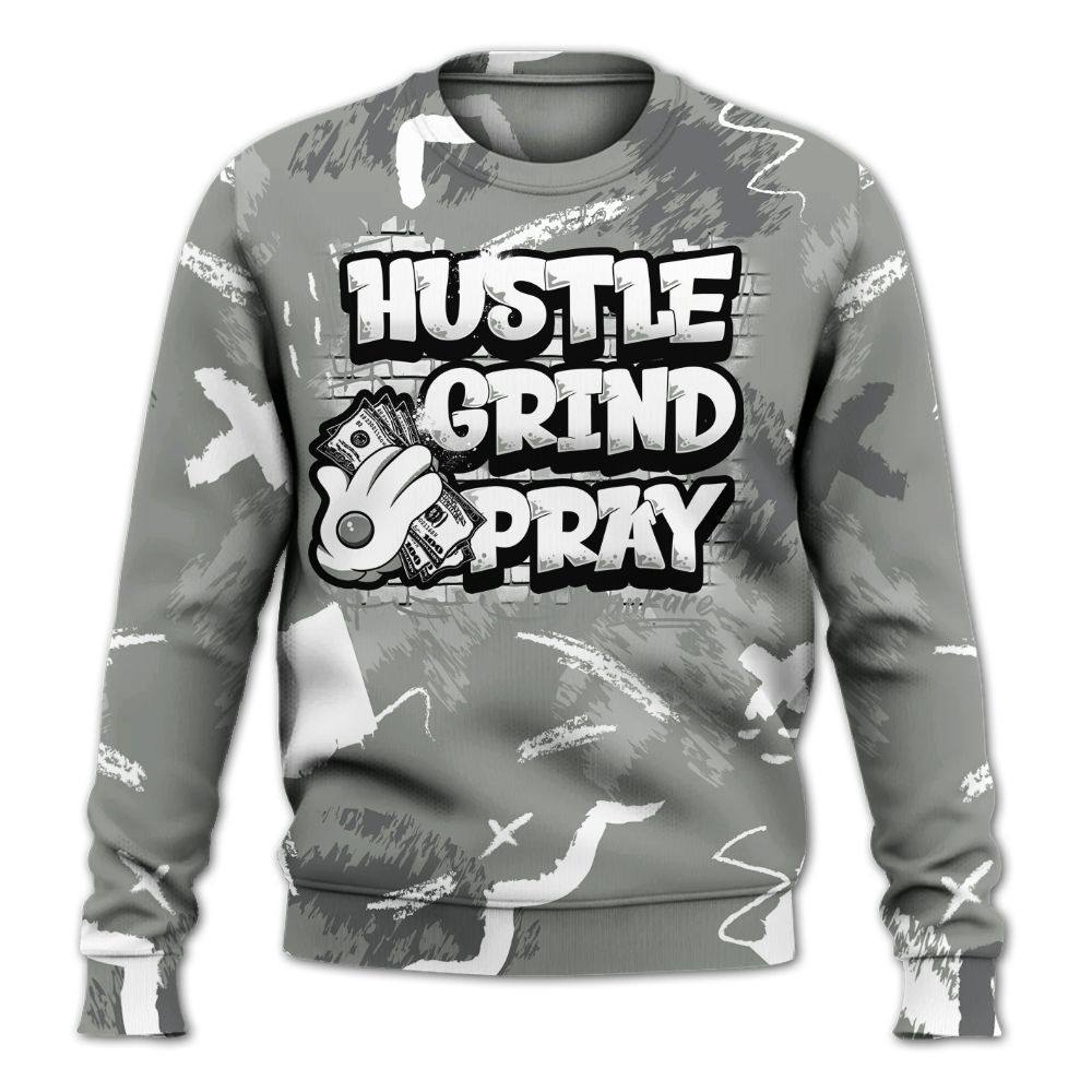 Sweatshirt To Match Paris Cement Grey 4s - Hustle Grind Pray Retro All Over Print