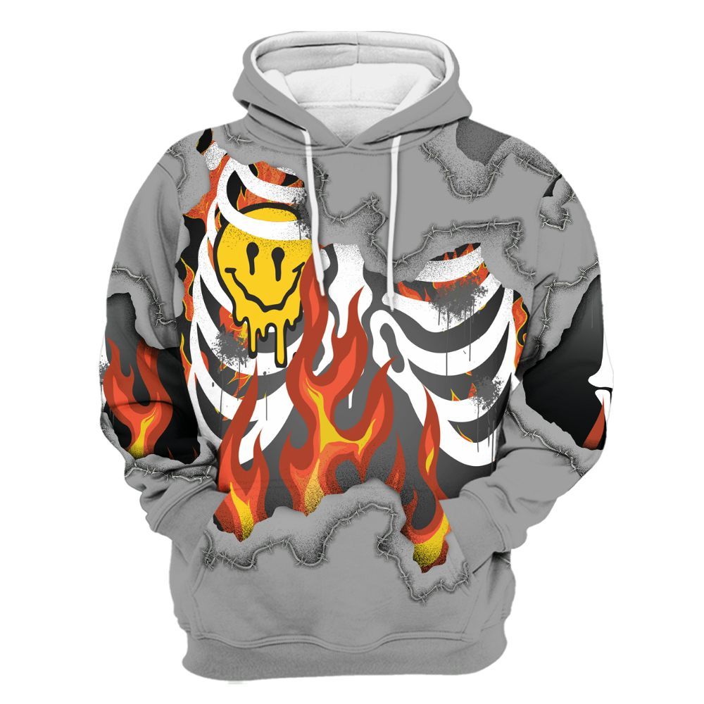 Hoodie To Match Black Wolf Grey 12s - Skeleton On Fire Skrrt All Over Print