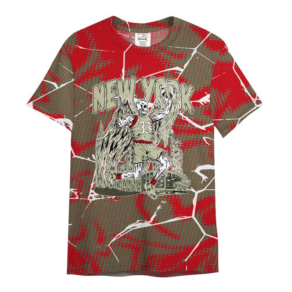 Shirt To Match Travis Scott Low OG Medium Olive 1s - Ewing Era Skeleton Crack All Over Print