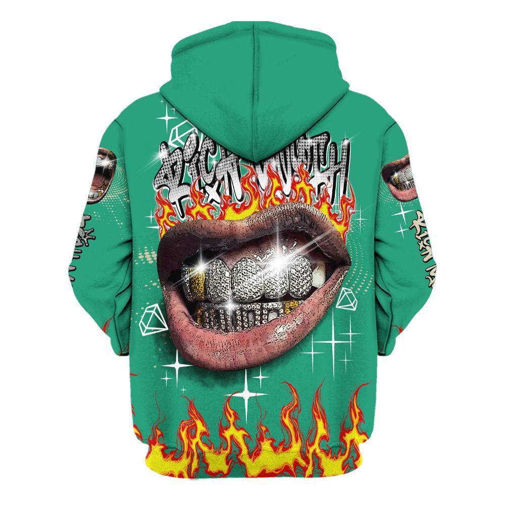 Hoodie To Match Pine Green 4s - Rich Mouth Fire Rap Retro 90s All Over Print