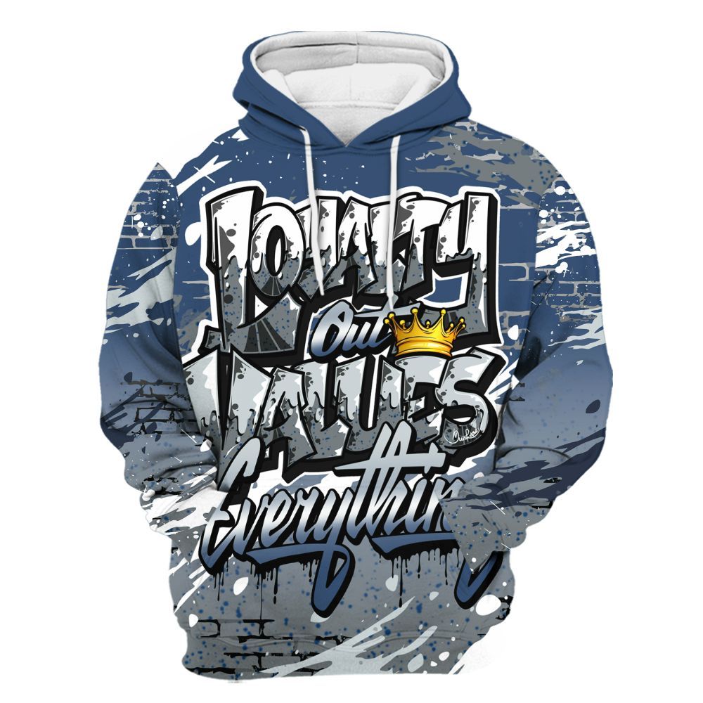 Hoodie To Match Midnight Navy 4s - Values Of Loyalty Drip All Over Print
