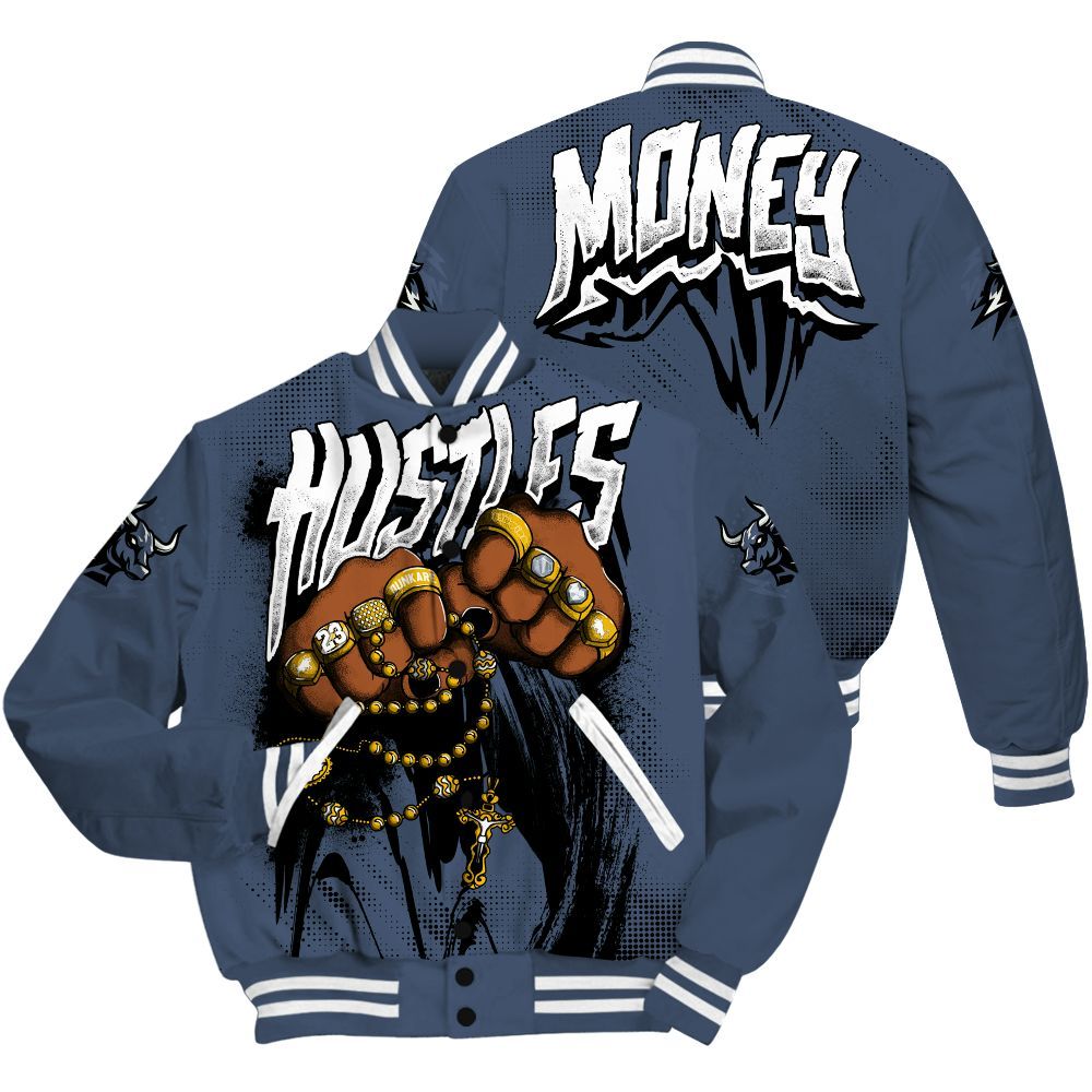 Varsity Jacket To Match Low Diffused Blue 11s - Hustle Make Money All Over Print
