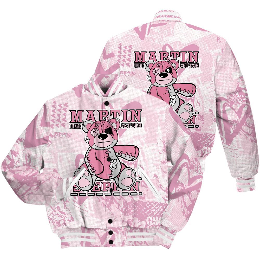 Varsity Jacket To Match Orchid 4s Shirt - Tah Steppin Bear Heart Grunge All Over Print