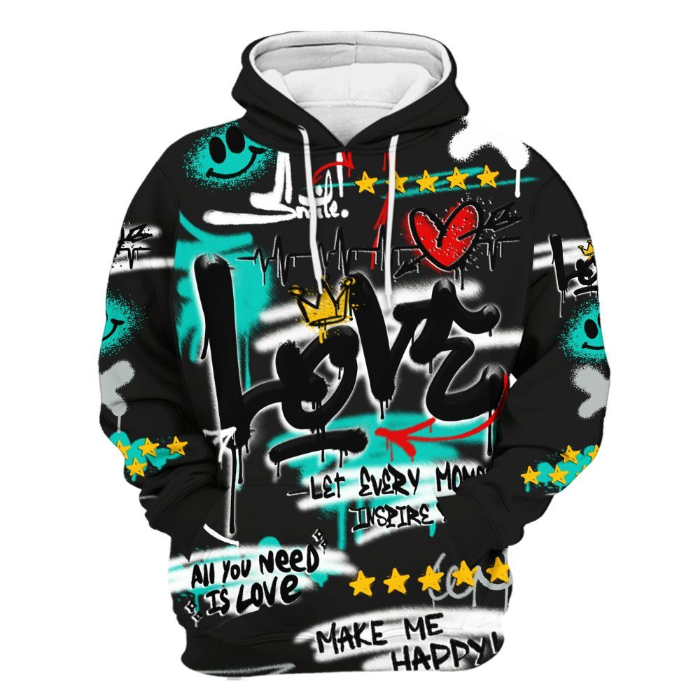 Hoodie To Match Air Max 95 Dark Tiffany - Happy Love Beats Graffiti Streetwear All Over Print