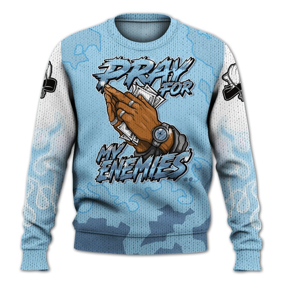 Knitted Sweater To Match Legend Blue 11s - Prayed For Enemies Graphic Blessing