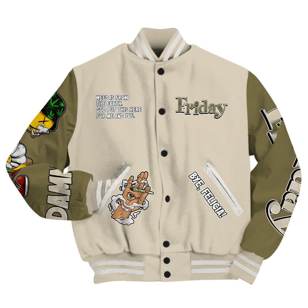 Varsity Jacket To Match Sail Neutral Olive 6s - Friday Sneaker Stress Style All Over Print