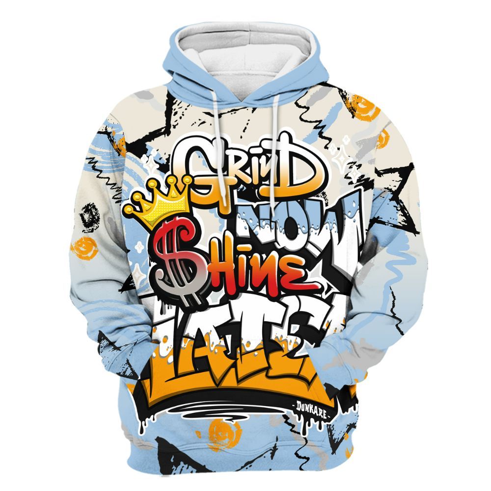 Hoodie To Match Retro High OG Pale Ivory Psychic Blue 1s - Grind Shine Later Drip All Over Print