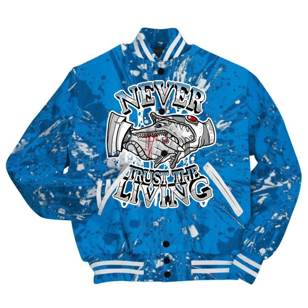 Varsity Jacket To Match Military Blue 4s Shirt - Never Trusting Living Graphic Halloween All Over Print