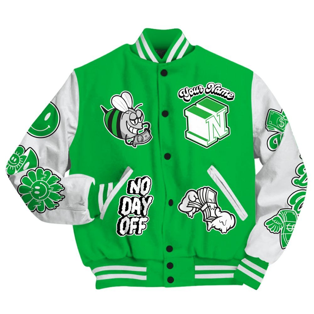 Varsity Jacket To Match Lucky Green 5s - No Day Off Graphic Custom Name All Over Print