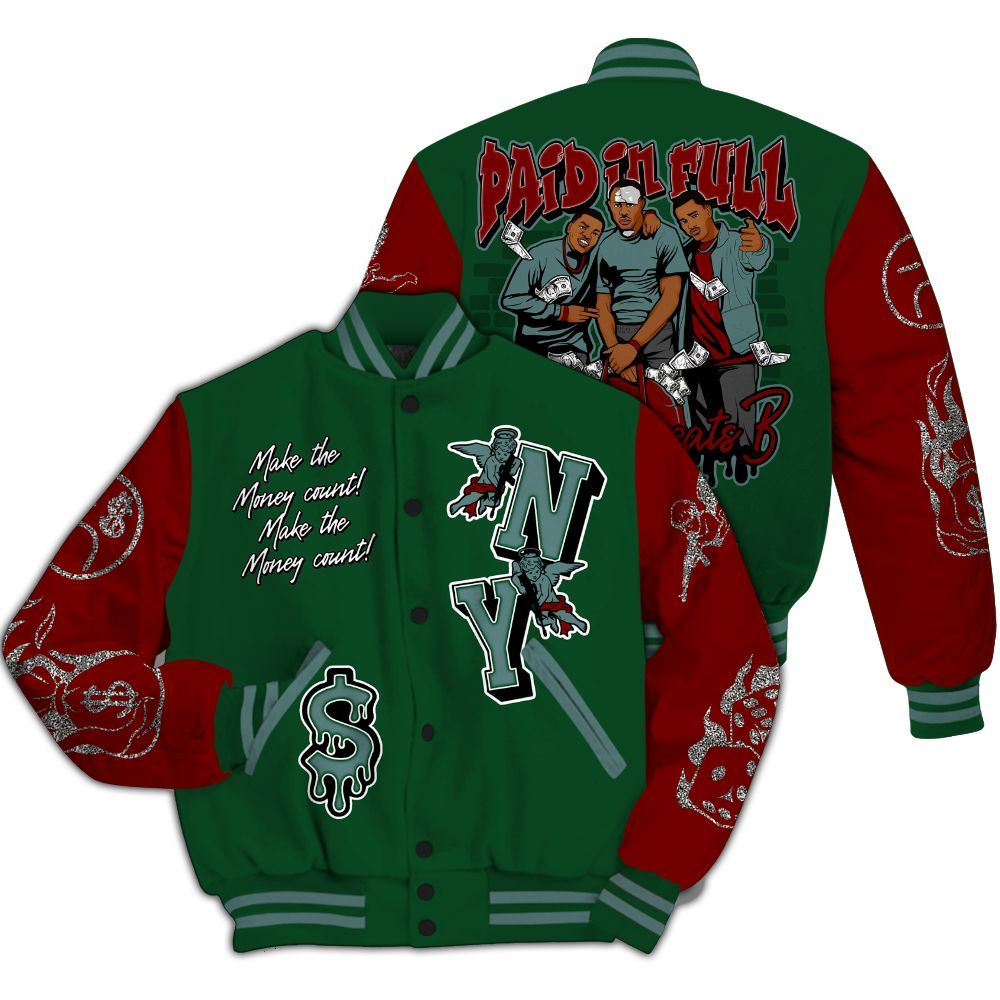 Varsity Jacket To Match Concrete Rose 3s - Paid In Full Money Graphic Varsity Jacket All Over Print
