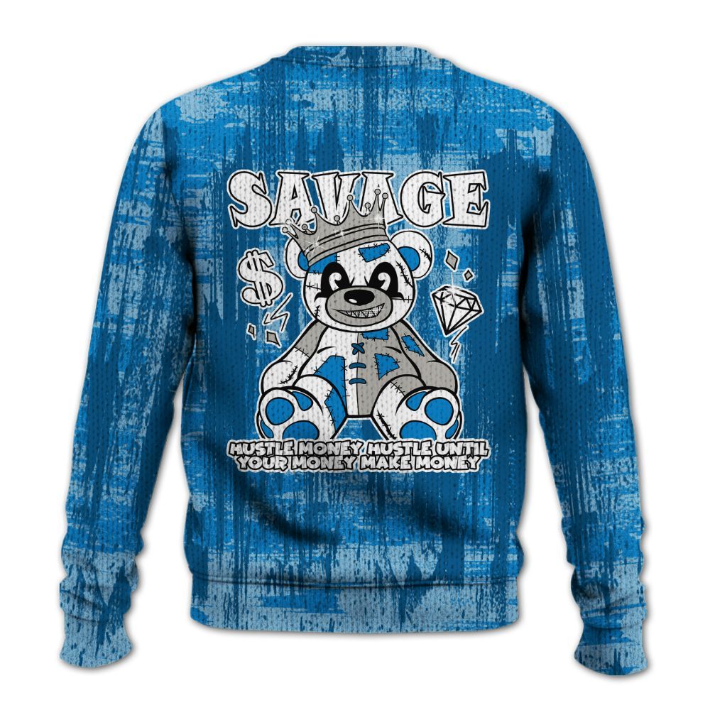 Knitted Sweater To Match Industrial Blue 4s - Savages Bear Glitch Art