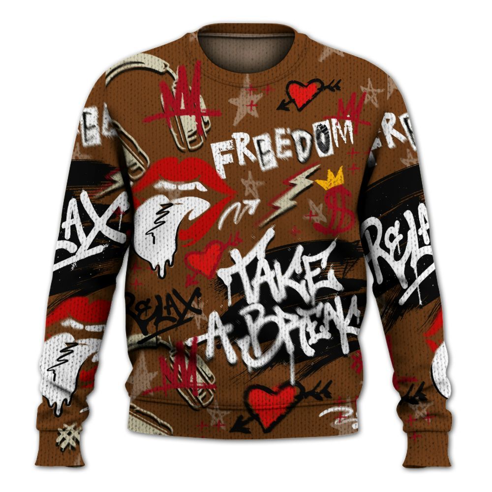 Knitted Sweater To Match Archaeo Brown 5s - Take Break Freedom Graffiti Streetwear