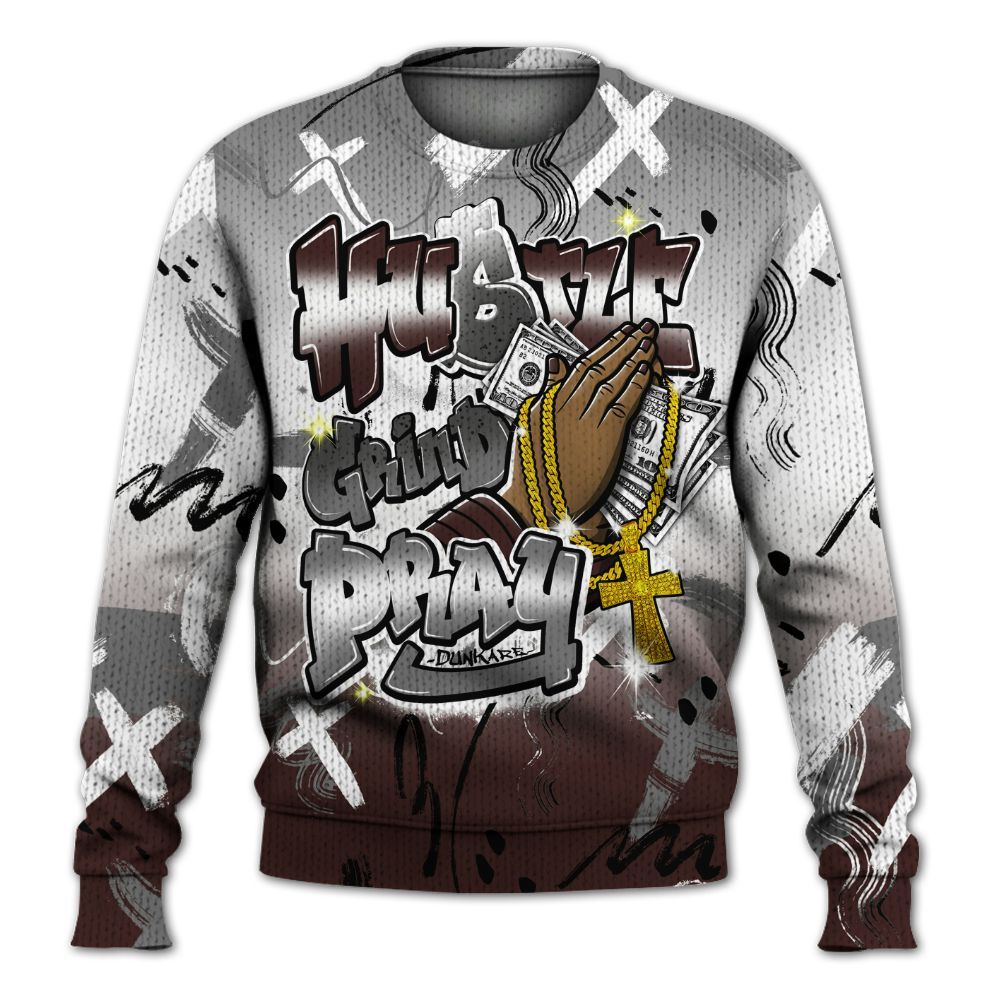 Knitted Sweater To Match Burgundy 5s - Money Hustle Grind Pray