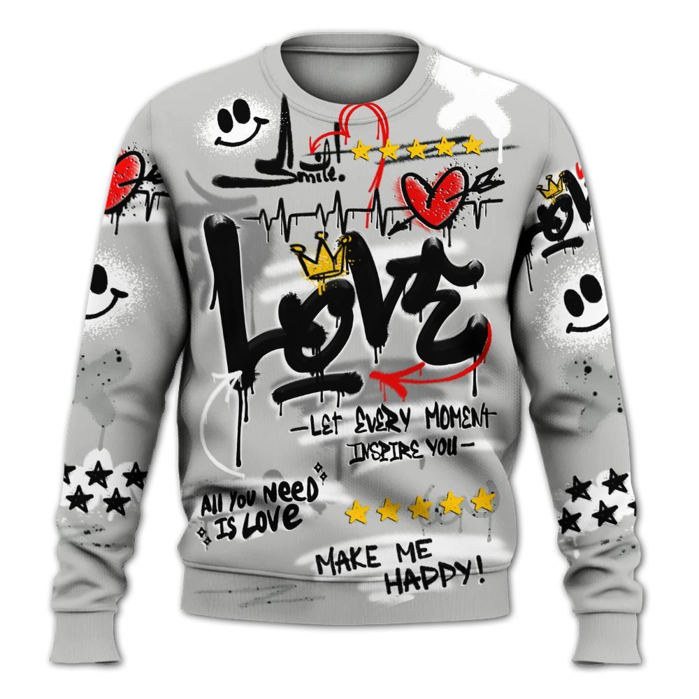 Sweatshirt To Match Retro White Oreo 4s - Happy Love Beats Graffiti Streetwear All Over Print