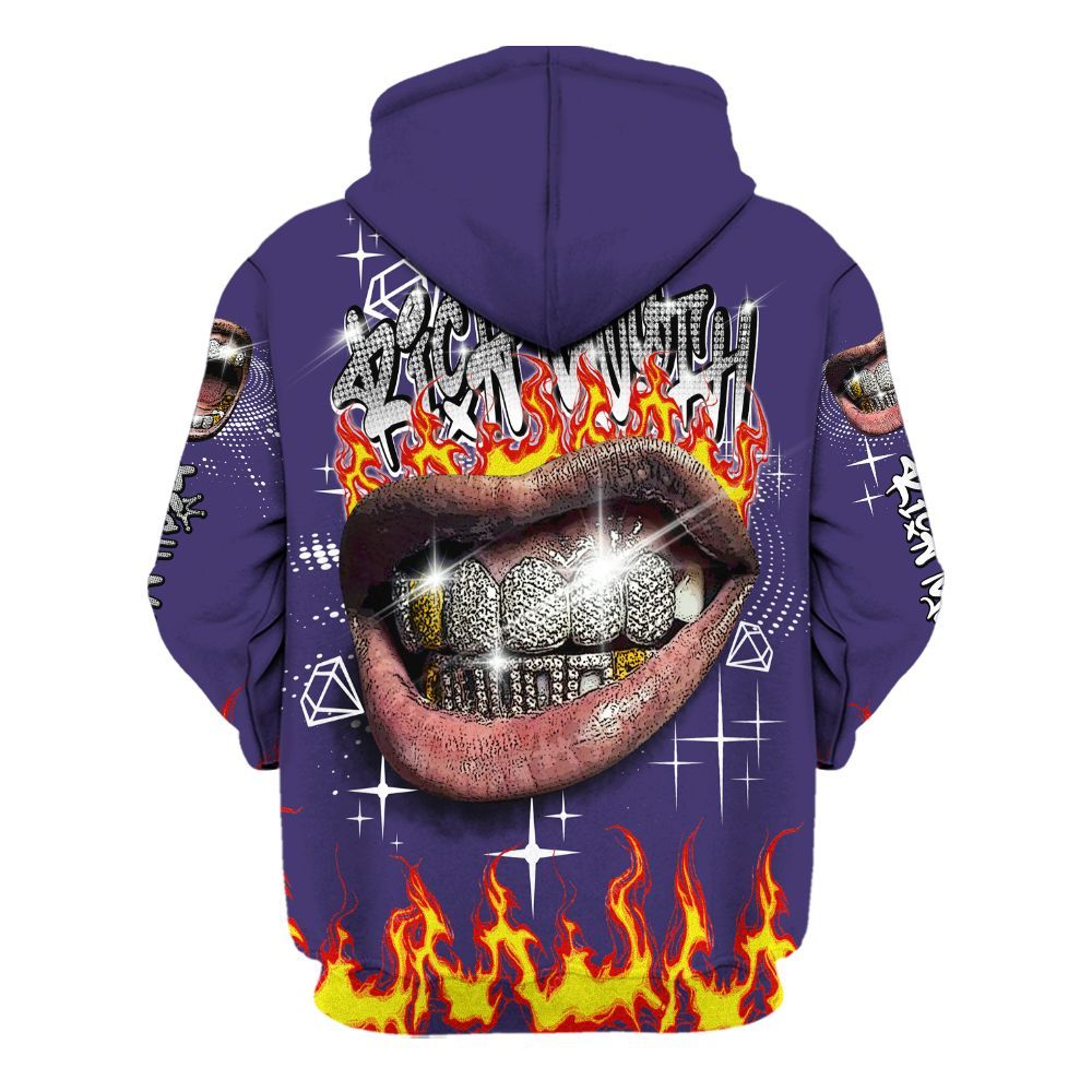 Hoodie To Match Retro Court Purple 13s - Rich Mouth Fire Rap Retro 90s All Over Print
