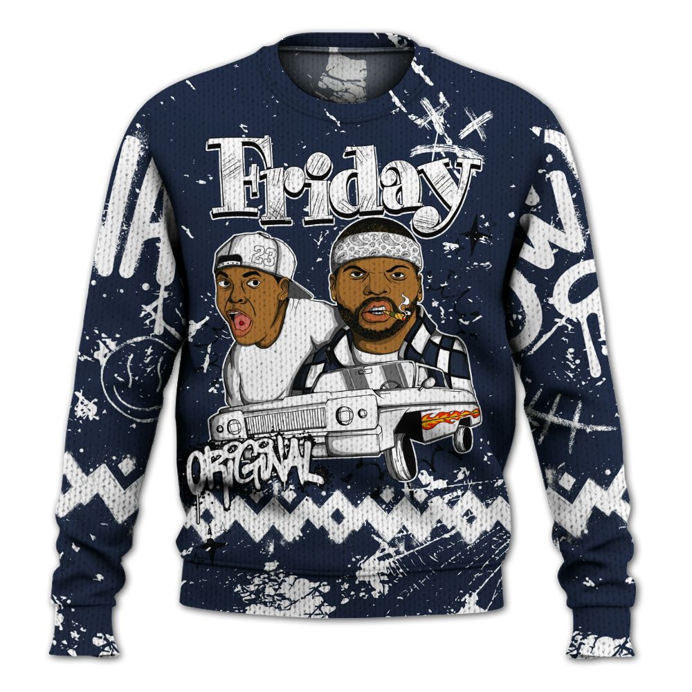 Knitted Sweater To Match Dunk Low White Midnight Navy - Friday Sneaker Crayon