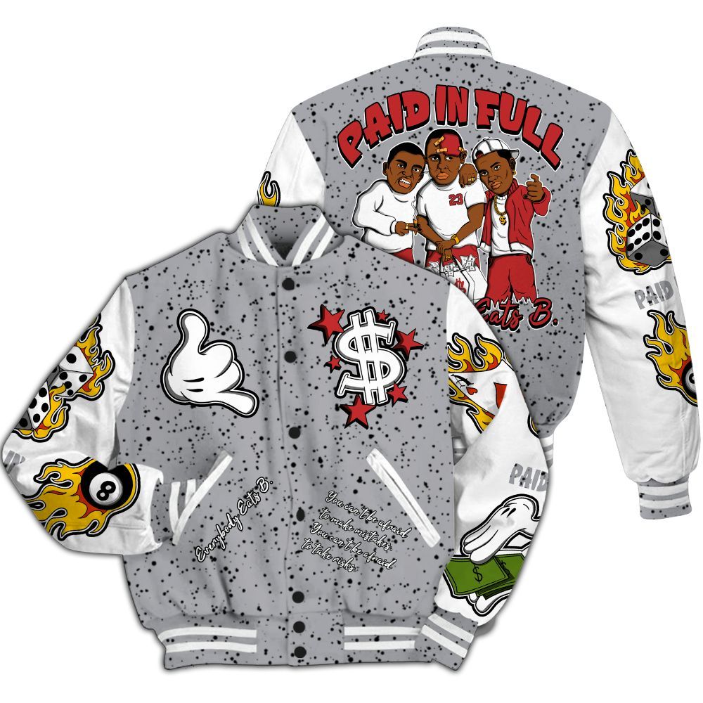 Varsity Jacket To Match White Cement 4s Shirt, Funny Everybody Paid In Full Graphic All Over Print