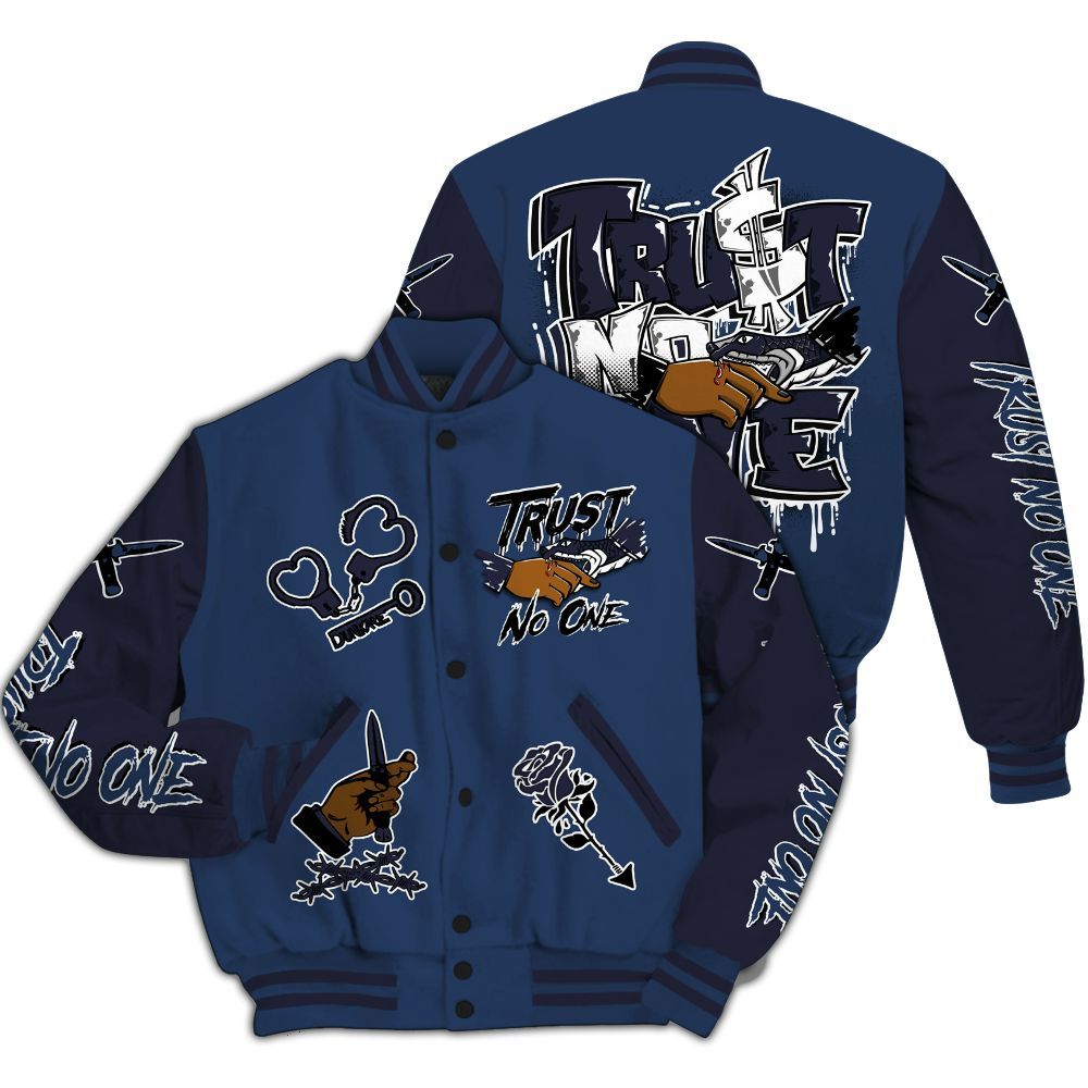 Varsity Jacket To Match Low 85 Metallic Blue 1s - Trust No One Dripping All Over Print