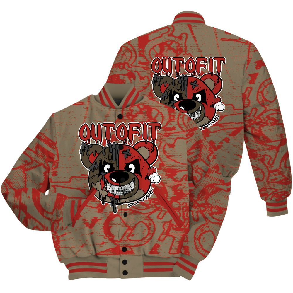 Varsity Jacket To Match Olive 9s Shirt - Out Of It Bear Avant-Garde All Over Print