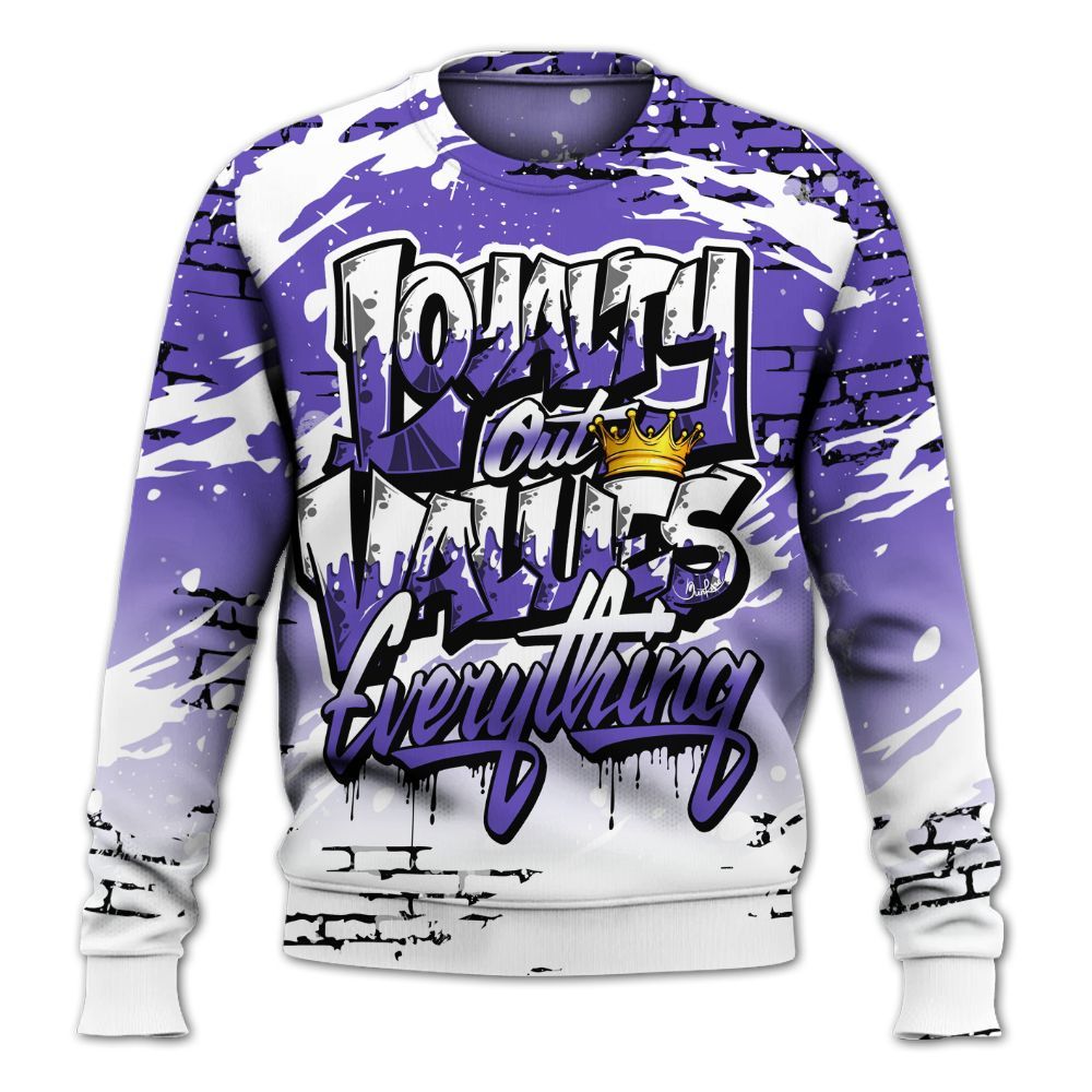 Sweatshirt To Match Field Purple 12s - Values Of Loyalty Drip All Over Print
