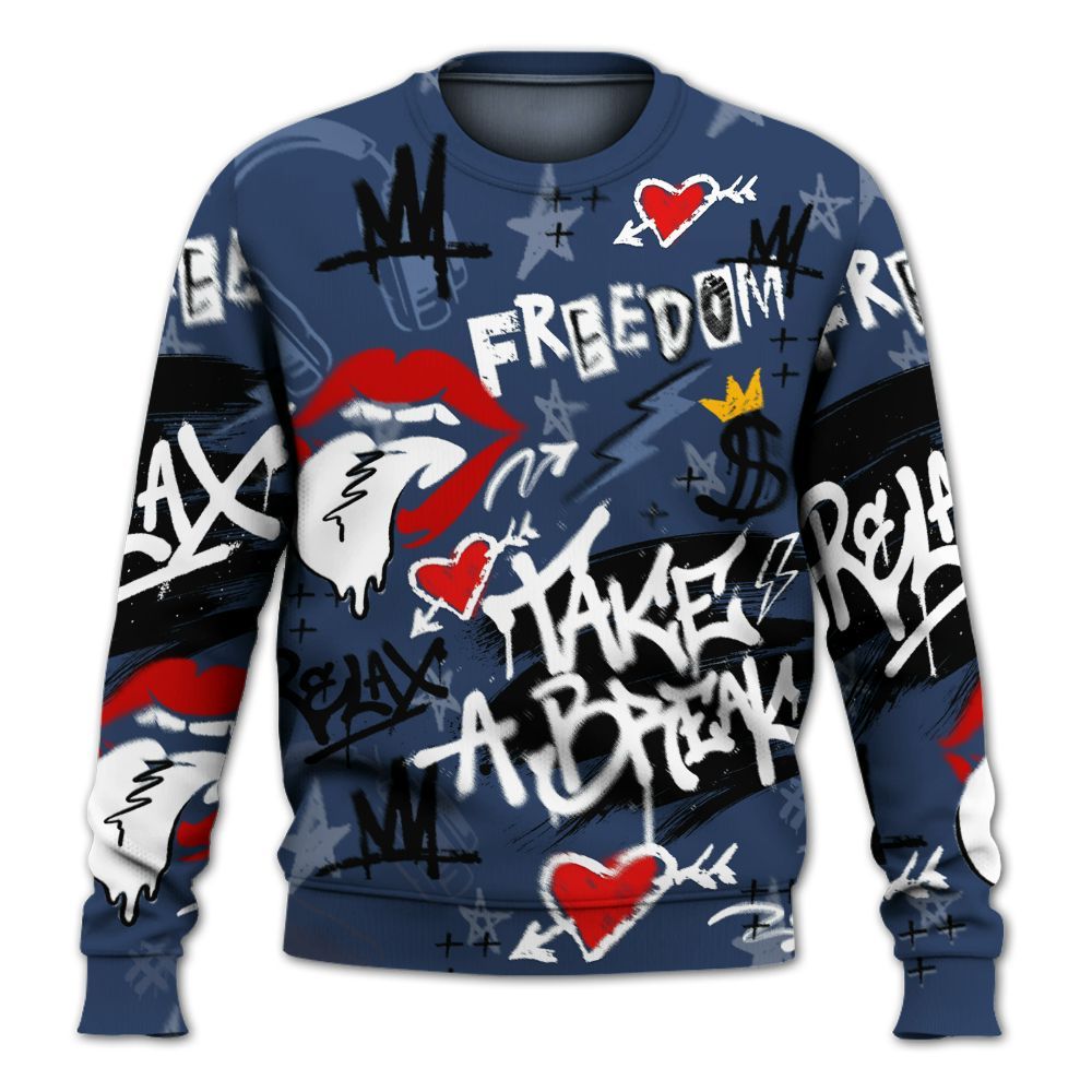 Sweatshirt To Match Low 85 Metallic Blue 1s - Take Break Freedom Graffiti Streetwear All Over Print