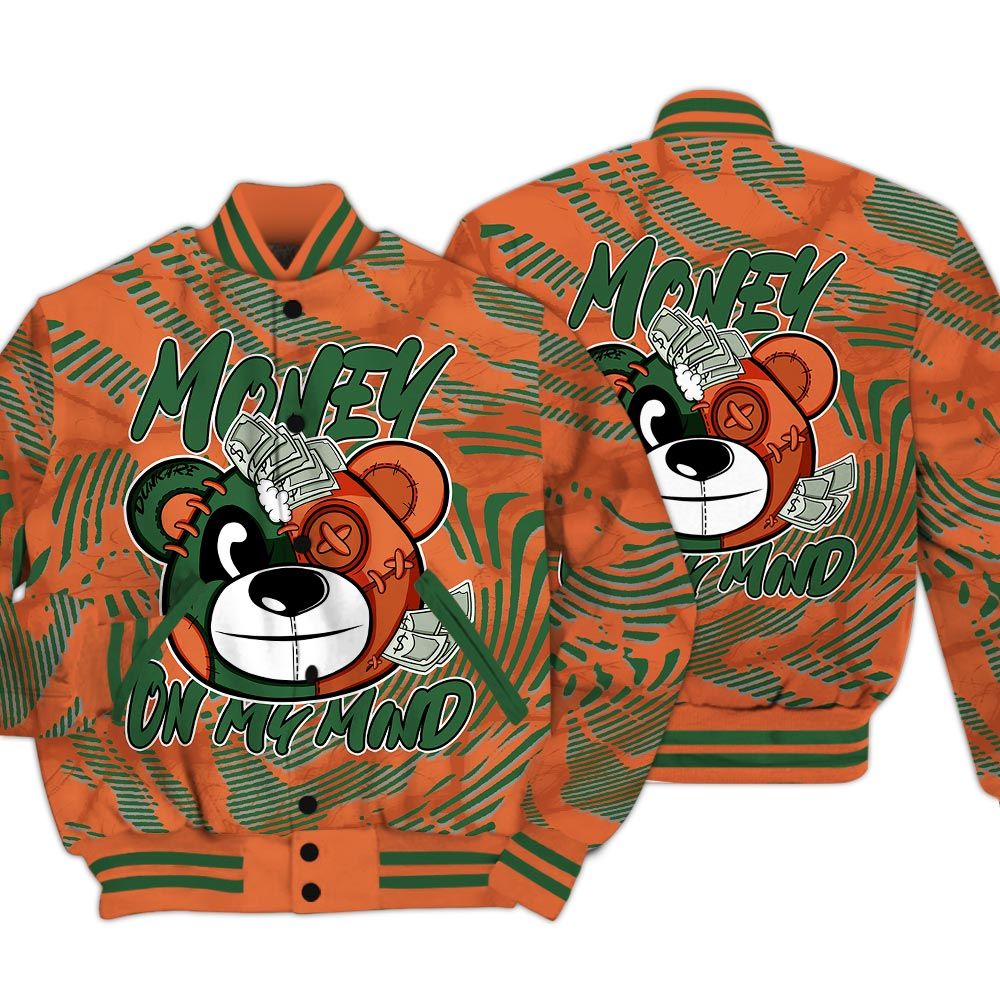 Varsity Jacket To Match Low Miami 5s - Money On My Mind Bear Fume Varsity Jacket Unisex