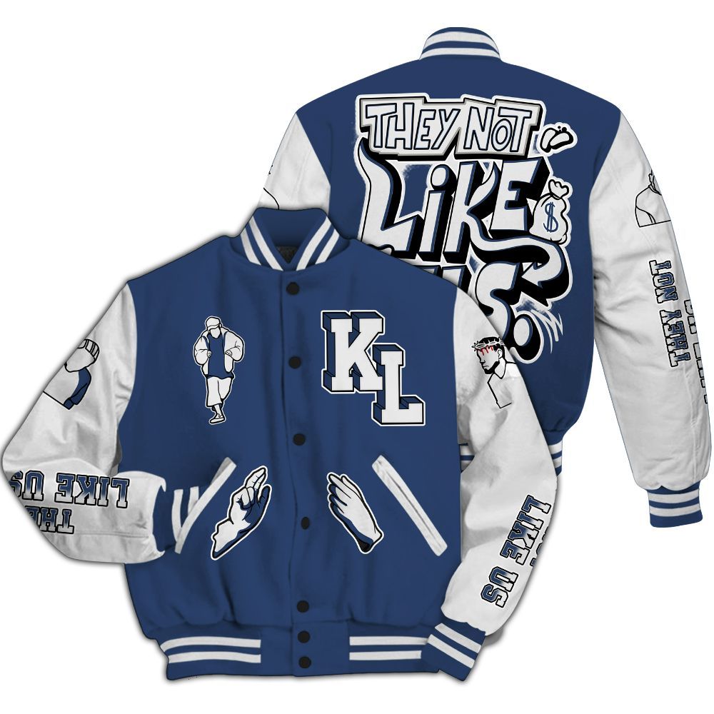Varsity Jacket To Match Low 85 Metallic Blue 1s Varsity Jacket - Dislike Us Graphic All Over Print