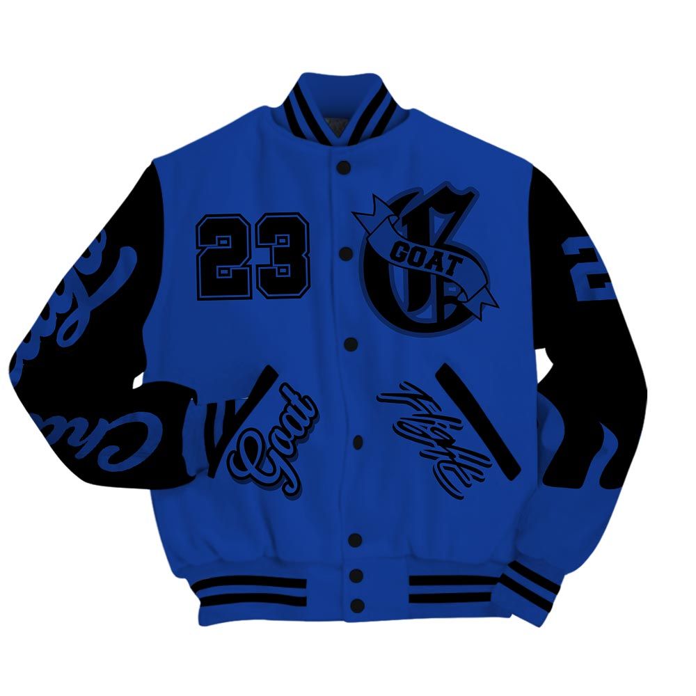 Varsity Jacket To Match Air Foamposite One Royal - The G.O.A.T Flight Streetwear Baseball Varsity Jacket Unisex Outfit