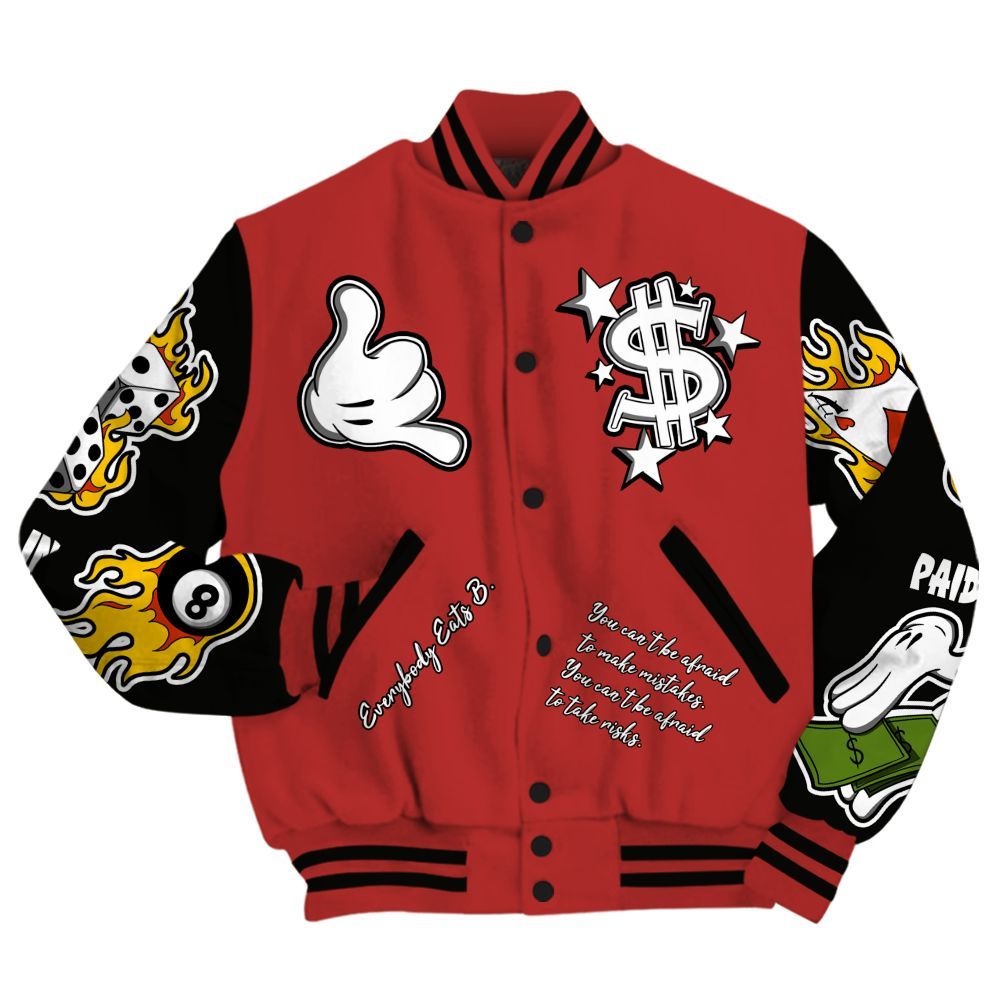 Varsity Jacket To Match Bred Reimagined 4s - Everybody Paid In Full Graphic All Over Print