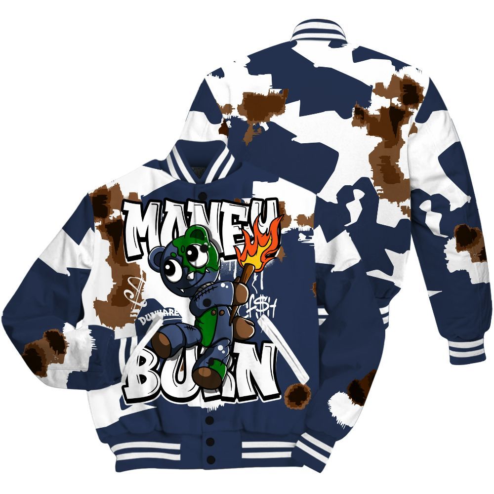 Varsity Jacket To Match Midnight Navy 13s - Money Burn Retro All Over Print