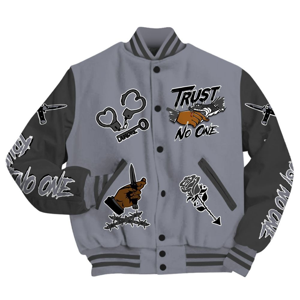 Varsity Jacket To Match Retro Black Flint 13s - Trust No One Dripping All Over Print